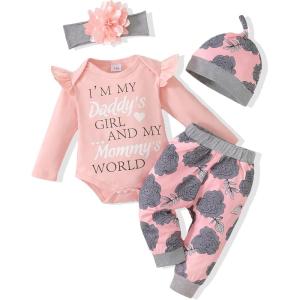 imageRenotemy Newborn Baby Girl Clothes Outfits Infant Romper Ruffle Floral Pants Cute Toddler Baby Girl Clothes SetMulticoloured