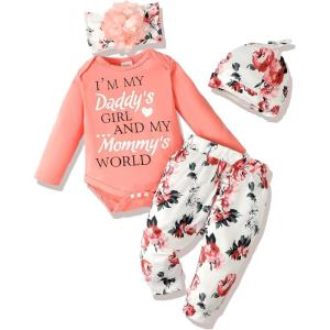 imageRenotemy Newborn Baby Girl Clothes Outfits Infant Romper Ruffle Floral Pants Cute Toddler Baby Girl Clothes SetPink  White