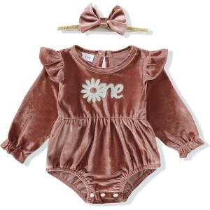 imageRenotemy Newborn Infant Baby Girl Clothes Cotton Linen Rompers Solid Ruffle Jumpsuits Infant Baby Clothes GirlPink Velvet
