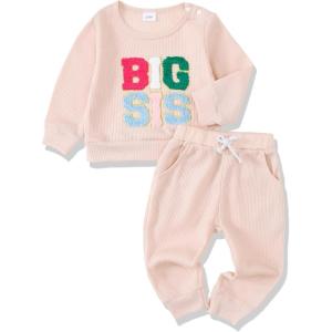 imageRenotemy Newborn Infant Baby Girl Clothes Outfits Fall Winter Long Sleeve Sweatshirts Pants Cute Baby Girl Outfits SetBeige Waffle
