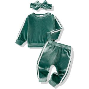 imageRenotemy Newborn Infant Baby Girl Clothes Outfits Fall Winter Long Sleeve Sweatshirts Pants Cute Baby Girl Outfits SetBlue Velour