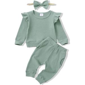imageRenotemy Newborn Infant Baby Girl Clothes Outfits Fall Winter Long Sleeve Sweatshirts Pants Cute Baby Girl Outfits SetGreen
