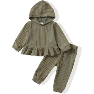 imageRenotemy Newborn Infant Baby Girl Clothes Outfits Fall Winter Long Sleeve Sweatshirts Pants Cute Baby Girl Outfits SetHoodie Green
