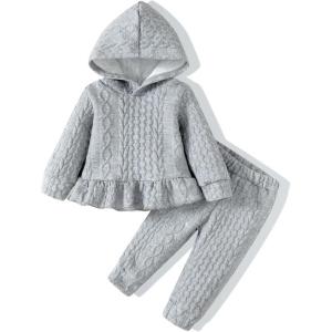 imageRenotemy Newborn Infant Baby Girl Clothes Outfits Fall Winter Long Sleeve Sweatshirts Pants Cute Baby Girl Outfits SetHoodie Grey