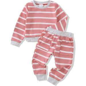 imageRenotemy Newborn Infant Baby Girl Clothes Outfits Fall Winter Long Sleeve Sweatshirts Pants Cute Baby Girl Outfits SetPink Strip