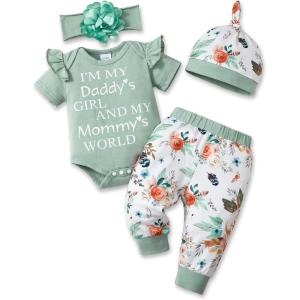 imageRenotemy Newborn Infant Baby Girl Clothes Summer Outfits Infant Romper Pants Cute Toddler Girl Clothes Gift SetGreen Floral