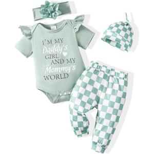 imageRenotemy Newborn Infant Baby Girl Clothes Summer Outfits Infant Romper Pants Cute Toddler Girl Clothes Gift SetGreen Plaid