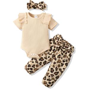 imageRenotemy Newborn Infant Baby Girl Clothes Summer Outfits Infant Romper Pants Cute Toddler Girl Clothes Gift SetLeopardapricot