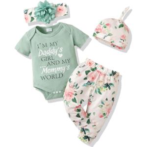 imageRenotemy Newborn Infant Baby Girl Clothes Summer Outfits Infant Romper Pants Cute Toddler Girl Clothes Gift SetLight Mint