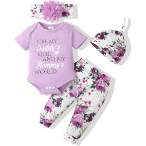 imageRenotemy Newborn Infant Baby Girl Clothes Summer Outfits Infant Romper Pants Cute Toddler Girl Clothes Gift SetLight Purple