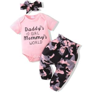 imageRenotemy Newborn Infant Baby Girl Clothes Summer Outfits Infant Romper Pants Cute Toddler Girl Clothes Gift SetPinkcamo