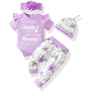 imageRenotemy Newborn Infant Baby Girl Clothes Summer Outfits Infant Romper Pants Cute Toddler Girl Clothes Gift SetPurpleflower