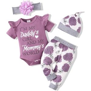 imageRenotemy Newborn Infant Baby Girl Clothes Summer Outfits Infant Romper Pants Cute Toddler Girl Clothes Gift SetPurples