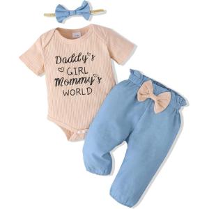 imageRenotemy Newborn Infant Baby Girl Clothes Summer Outfits Infant Romper Pants Cute Toddler Girl Clothes Gift SetRib Blue