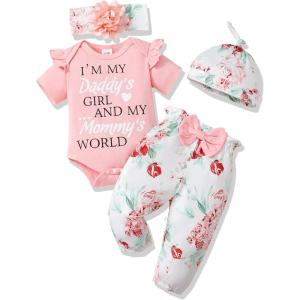 imageRenotemy Newborn Infant Baby Girl Clothes Summer Outfits Infant Romper Pants Cute Toddler Girl Clothes Gift SetRuffle Pink