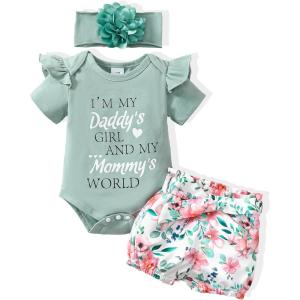 imageRenotemy Newborn Infant Baby Girl Clothes Summer Outfits Infant Romper Pants Cute Toddler Girl Clothes Gift SetShort Green Floral