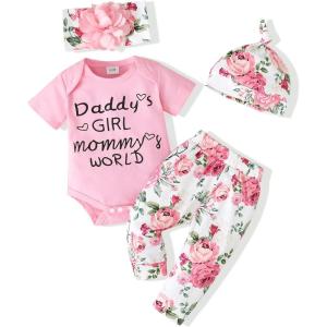 imageRenotemy Newborn Infant Baby Girl Clothes Summer Outfits Infant Romper Pants Cute Toddler Girl Clothes Gift SetTender Pink