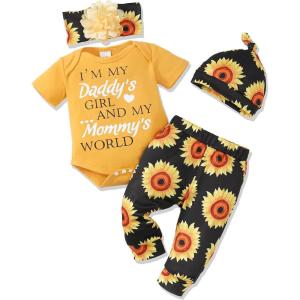 imageRenotemy Newborn Infant Baby Girl Clothes Summer Outfits Infant Romper Pants Cute Toddler Girl Clothes Gift SetYellow Sunflower