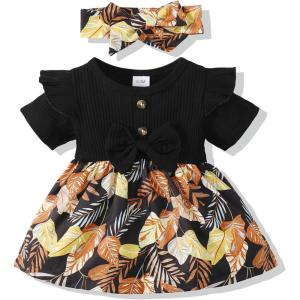imageRenotemy Newborn Infant Baby Girl Dresses Toddler Girl Clothes Gifts Flower Sundress Summer Outfits Baby Clothes for GirlsLeave Print