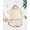 imageRenotemy Toddler Baby Boy Boy Summer Clothes Waffle Short Sleeve TShirt Short Pants Two Piece Solid Outfit Sports Short SetBeige