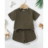 imageRenotemy Toddler Baby Boy Boy Summer Clothes Waffle Short Sleeve TShirt Short Pants Two Piece Solid Outfit Sports Short SetGreen