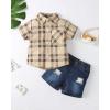 imageToddler Baby Boy Clothes Summer Outfits Cotton Short Sleeve TShirt Dinosaurs Shorts Set Boy Clothes Outfits SetPlaid Apricot