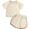 imageRenotemy Toddler Baby Boy Boy Summer Clothes Waffle Short Sleeve TShirt Short Pants Two Piece Solid Outfit Sports Short SetBeige