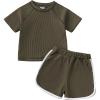 imageRenotemy Toddler Baby Boy Boy Summer Clothes Waffle Short Sleeve TShirt Short Pants Two Piece Solid Outfit Sports Short SetGreen