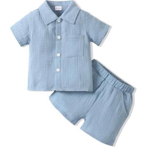 imageToddler Baby Boy Clothes Summer Outfits Cotton Short Sleeve TShirt Dinosaurs Shorts Set Boy Clothes Outfits SetCotton Linen Blue