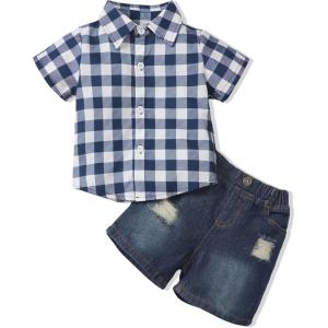 imageToddler Baby Boy Clothes Summer Outfits Cotton Short Sleeve TShirt Dinosaurs Shorts Set Boy Clothes Outfits SetDenim Blue