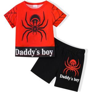 imageToddler Baby Boy Clothes Summer Outfits Cotton Short Sleeve TShirt Dinosaurs Shorts Set Boy Clothes Outfits SetRed Spider