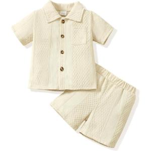 imageToddler Baby Boy Clothes Summer Outfits Cotton Short Sleeve TShirt Dinosaurs Shorts Set Boy Clothes Outfits SetSolid Beige