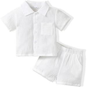 imageToddler Baby Boy Clothes Summer Outfits Cotton Short Sleeve TShirt Dinosaurs Shorts Set Boy Clothes Outfits SetWhite Linen