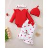 imageRenotemy Preemie Newborn Baby Girl Clothes Infant Romper Fall Winter Outfits Gifts for Girls Cute Bell Bottoms Pant SetsRed