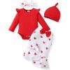 imageRenotemy Preemie Newborn Baby Girl Clothes Infant Romper Fall Winter Outfits Gifts for Girls Cute Bell Bottoms Pant SetsRed