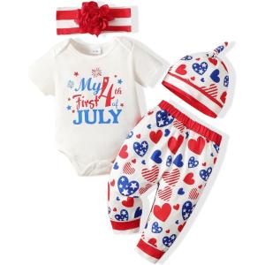 imageRenotemy Newborn Infant Baby Girl Clothes Summer Outfits Infant Romper Pants Cute Toddler Girl Clothes Gift Set4th of July White