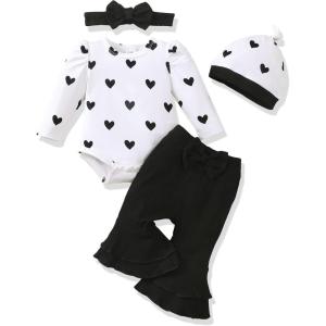 imageRenotemy Preemie Newborn Baby Girl Clothes Infant Romper Fall Winter Outfits Gifts for Girls Cute Bell Bottoms Pant SetsBlack