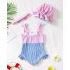 imageRenotemy Baby Girl Swimsuit Infant Bathing Suit Swimwear Sleeveless Bikini Tankini Toddler Girl OnePiece Swimsuit with HatBlue Purple Splice