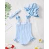 imageRenotemy Baby Girl Swimsuit Infant Bathing Suit Swimwear Sleeveless Bikini Tankini Toddler Girl OnePiece Swimsuit with HatBlue Strip
