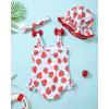 imageRenotemy Baby Girl Swimsuit Infant Bathing Suit Swimwear Sleeveless Bikini Tankini Toddler Girl OnePiece Swimsuit with HatStrawberry