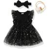 imageRenotemy Baby Girl Flower Dress Summer Tutu Tulle Boho Princess Wedding Birthday Party Dresses for Infant Girls 018 MonthsBlack Sequin