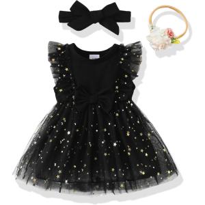 imageRenotemy Baby Girl Flower Dress Summer Tutu Tulle Boho Princess Wedding Birthday Party Dresses for Infant Girls 018 MonthsBlack Sequin