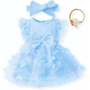 imageRenotemy Baby Girl Flower Dress Summer Tutu Tulle Boho Princess Wedding Birthday Party Dresses for Infant Girls 018 MonthsBlue Butterfly