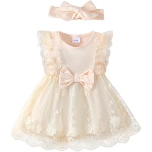 imageRenotemy Baby Girl Flower Dress Summer Tutu Tulle Boho Princess Wedding Birthday Party Dresses for Infant Girls 018 MonthsCreamy White Lace