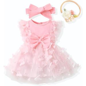 imageRenotemy Baby Girl Flower Dress Summer Tutu Tulle Boho Princess Wedding Birthday Party Dresses for Infant Girls 018 MonthsPink Butterfly