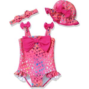 imageRenotemy Baby Girl Swimsuit Infant Bathing Suit Swimwear Sleeveless Bikini Tankini Toddler Girl OnePiece Swimsuit with HatPink Heart