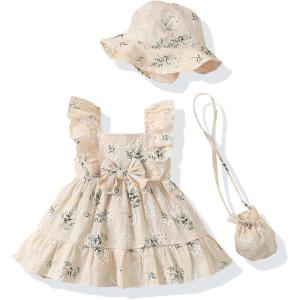 imageRenotemy Newborn Infant Baby Girl Dresses Summer Outfits Boho Casual Sundress Gifts Toddler Clothes for Girl with Hat and BagBeige Floral