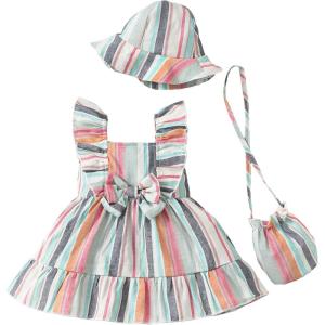 imageRenotemy Newborn Infant Baby Girl Dresses Summer Outfits Boho Casual Sundress Gifts Toddler Clothes for Girl with Hat and BagMulticolor