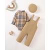 imageRenotemy Baby Boy Clothes Flannel Plaid BodysuitCorduroy OverallsBeret Hat 3Pcs Fall Winter Outfits for 324 Months BoysApricot