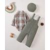 imageRenotemy Baby Boy Clothes Flannel Plaid BodysuitCorduroy OverallsBeret Hat 3Pcs Fall Winter Outfits for 324 Months BoysGreen
